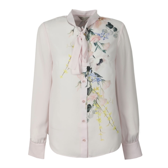 Ted Baker London Pink Lovii Elegant Print Ruffle Blouse - Picture 8 of 8